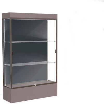Edge Lighted Floor Case, Slate Back, Dark Bronze Frame, 12" Morro Zephyr Base, 48"W x 76"H x 20"D