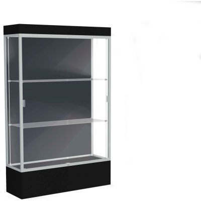 Edge Lighted Floor Case, Slate Back, Satin Frame, 12" Black Base, 48"W x 76"H x 20"D