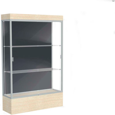 Edge Lighted Floor Case, Slate Back, Satin Frame, 12" Chardonnay Base, 48"W x 76"H x 20"D