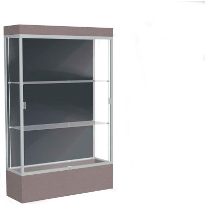 Edge Lighted Floor Case, Slate Back, Satin Frame, 12" Morro Zephyr Base, 48"W x 76"H x 20"D