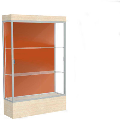 Edge Lighted Floor Case, Terra Cotta Back, Satin Frame, 12" Chardonnay Base, 48"W x 76"H x 20"D