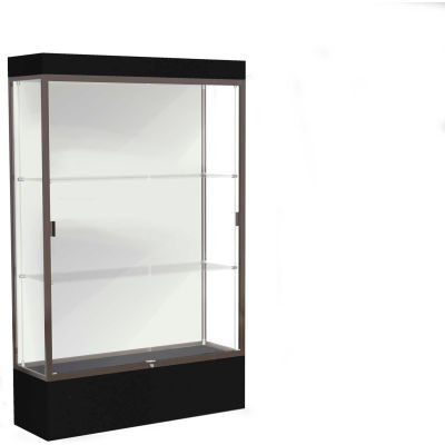 Edge Lighted Floor Case, White Back, Dark Bronze Frame, 12" Black Base, 48"W x 76"H x 20"D