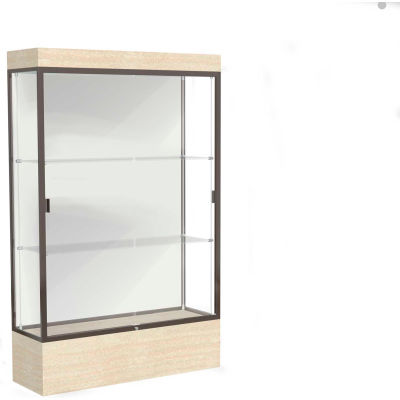 Edge Lighted Floor Case, White Back, Dark Bronze Frame, 12" Chardonnay Base, 48"W x 76"H x 20"D