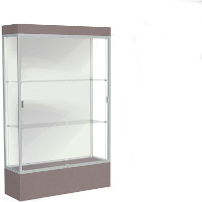 Edge Lighted Floor Case, White Back, Satin Frame, 12" Morro Zephyr Base, 48"W x 76"H x 20"D