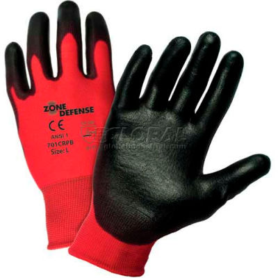 Zone Defense Red Nylon Shell Coated Gloves, Black Poly Palm Coat, Large - Pkg Qty 12