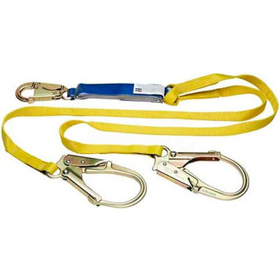 Werner® C411200 DeCoil Twinleg Lanyard, 6'L, Snaphooks W/ Rebar Hook