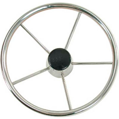 Whitecap 15"Dia. Destroyer Steering Wheel w/Black Cap, 5 Spoke w/Cast Hub, Stainless Steel- S-9002