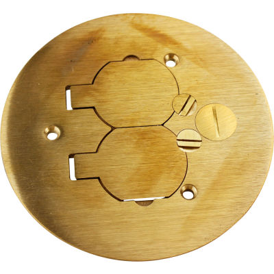 Wiremold 895 Floor Box Cover Plate, Brass, W/Duplex Flip Lids, For Carpet