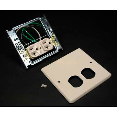 Wiremold V4047wx 2-Gng Overlapping Cover, 1 Dplx Receptacle Installed, Ivory, 5-1/8"L