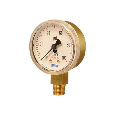 2.5" Type 111.11 30PSI Gauge - 1/4" NPT LM Polished Brass Red Band