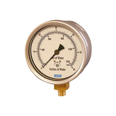 4" Type 612.20 30INH2O/mmH2O VAC Gauge - 1/4" NPT LM Stainless Steel