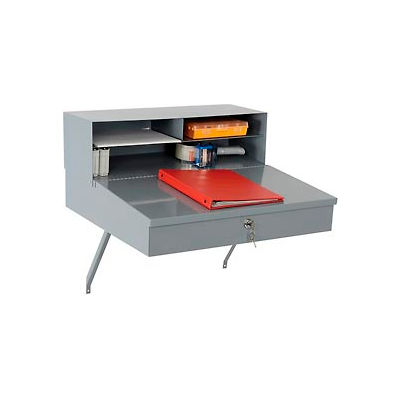 Global Industrial Wall Mount Shop Desk - Pigeonhole Compartment Riser 24"W x 22"D x 12"H Gray