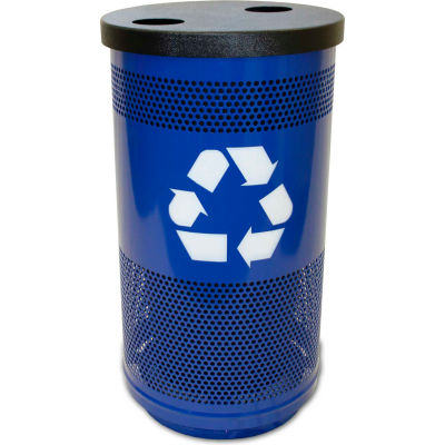 Stadium Series® 35 Gallon Recycling Unit, 1 Hole Flat Top Lid, Blue Streak II - SC35-02-BL-F1H