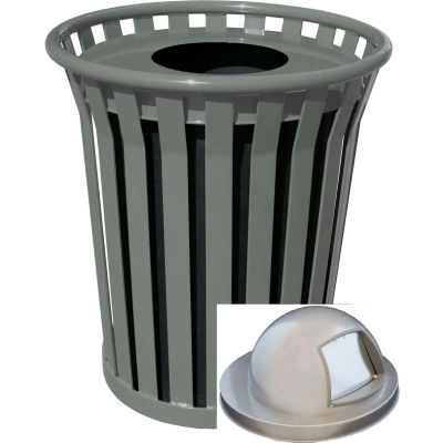 Wydman 36 Gallon Slatted Steel Receptacle w/Dome Top, Silver - WC3600-DT-SLV