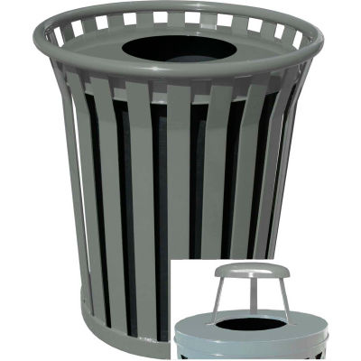 Wydman 36 Gallon Slatted Steel Receptacle w/Raincap Top, Silver - WC3600-RC-SLV