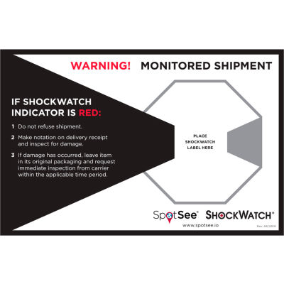 SpotSee ShockWatch® Companion Labels, 8-3/4" x 5-3/4", Black/Red/White, 200/Roll