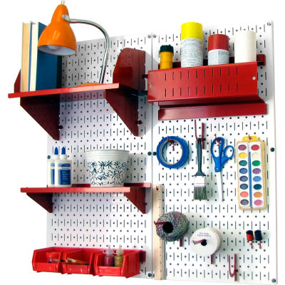 Wall Control Pegboard Hobby Craft Organizer Storage Kit, White/Red, 32" X 32" X 9"
