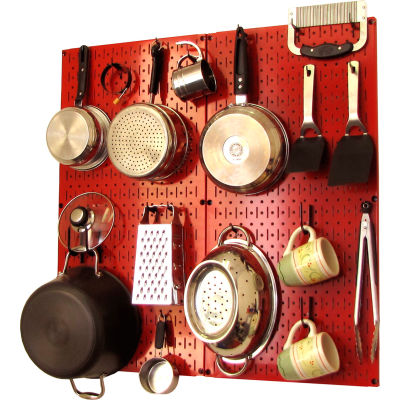 Wall Control Kitchen Pegboard Pack Storage & Organization Kit, Red/Black, 32" X 32" X 6"