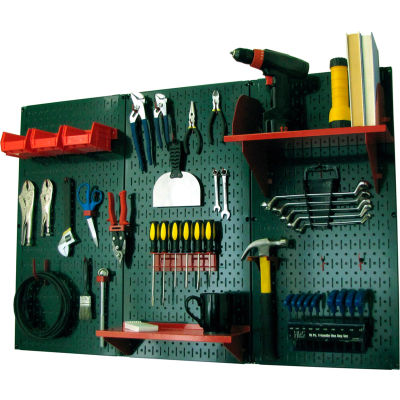 Wall Control Pegboard Standard Tool Storage Kit, Green/Red, 48" X 32" X 9"