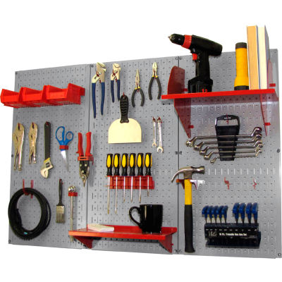 Wall Control Pegboard Standard Tool Storage Kit, Gray/Red, 48" X 32" X 9"
