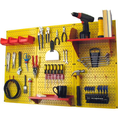 Wall Control Pegboard Standard Tool Storage Kit, Yellow/Red, 48" X 32" X 9"