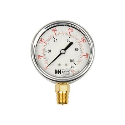 2 1/2" dial, liquid filled, 1/4" NPT bottom, 0-30 PSI