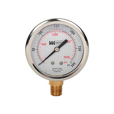 2 1/2" dial, liquid filled, 1/4" NPT bottom, 0-300 PSI
