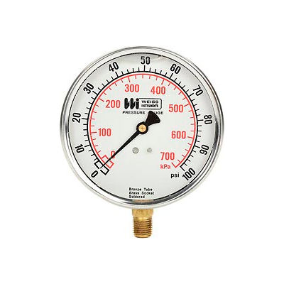 4" dial , liquid filled, 1/4" bottom, 0-100PSI