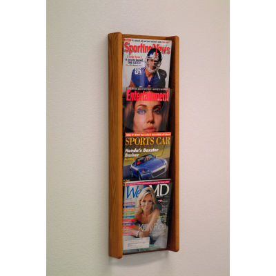 4 Pocket (4H) Acrylic & Oak Wall Display - Medium Oak