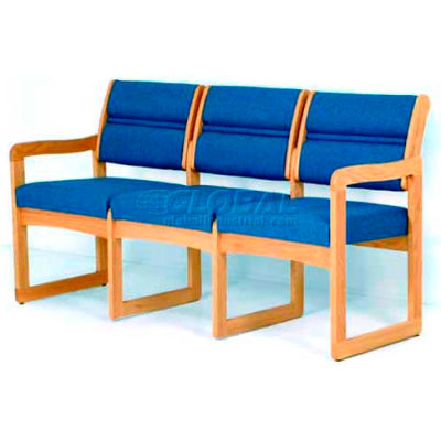 Wooden Mallet Valley Three Seat Sofa with Sled Base, Solid Vinyl, Black/Light Oak