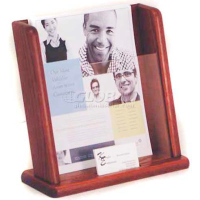 Wooden Mallet Countertop Literature Display with Business Card Pocket, Mahogany