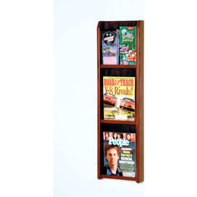 3 Magazine/6 Brochure Oak & Acrylic Wall Display - Mahogany