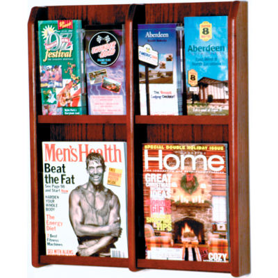 4 Magazine/8 Brochure Oak & Acrylic Wall Display - Mahogany