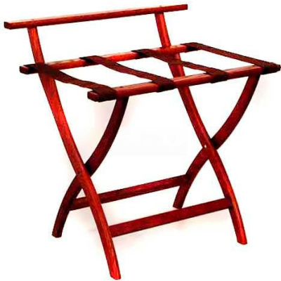 Wooden Mallet WallSaver™ Luggage Rack with Brown Webbing, Mahogany