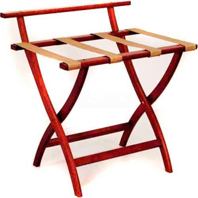 Wooden Mallet WallSaver™ Luggage Rack with Tan Webbing, Mahogany