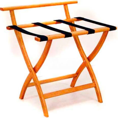 Wooden Mallet WallSaver™ Luggage Rack with Black Webbing, Medium Oak