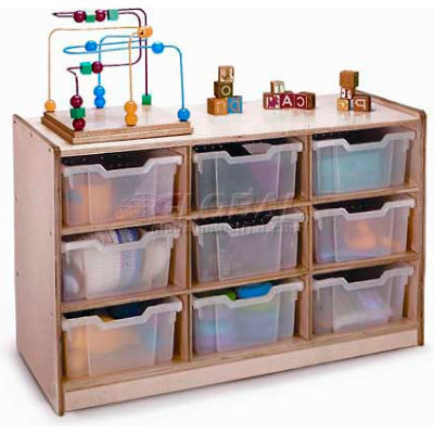Preschool Cubby Storage Unit With 9 Clear Trays, 40-1/2"W x 17-1/2"D x 24-1/2"H, Natural
