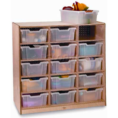 Preschool Cubby Storage Unit With 15 Clear Trays, 40-1/2"W x 17-1/2"D x 39"H, Natural
