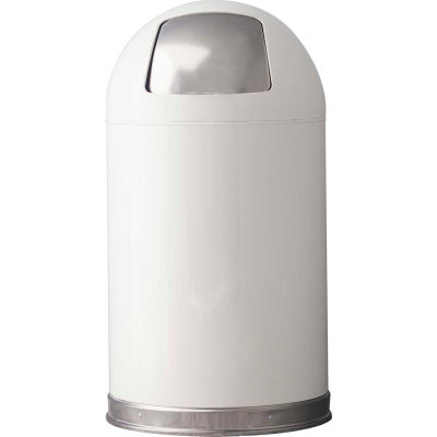 Standard 12 Gallon Steel Receptacle w/Dome Top Lid, White - 12DTWH