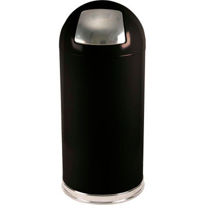 Standard 15 Gallon Steel Receptacle w/Push Door Dome Lid, Black - 15DTBK