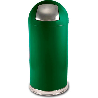 Standard 15 Gallon Steel Receptacle w/Push Door Dome Lid, Spruce Green - 15DTSGN