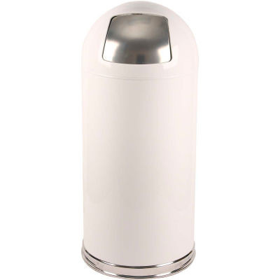 Standard 15 Gallon Steel Receptacle w/Push Door Dome Lid, White - 15DTWH