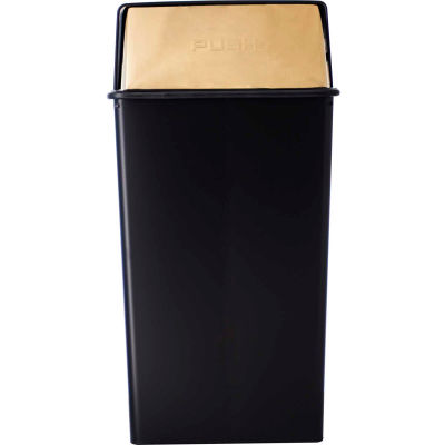 Monarch 36 Gallon Steel Receptacle w/Push Top, Black w/Brass Accents - 36HT-11
