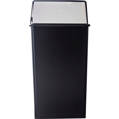 Monarch 36 Gallon Steel Receptacle w/Push Top, Black w/Chrome Accents - 36HT-22