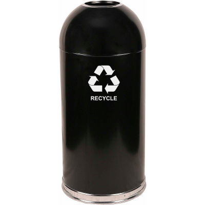 Indoor 15 Gallon Steel Recycling Container w/Open Dome Top, Black - 415DTBK-R