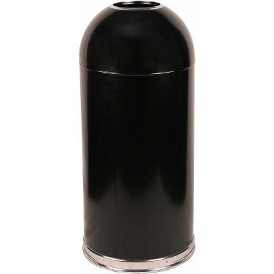 Standard 15 Gallon Steel Receptacle w/Open Dome Top, Black - 415DTBK