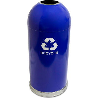 Indoor 15 Gallon Steel Recycling Container w/Open Dome Top, Blue - 415DTBL-R