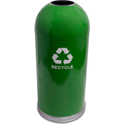 Indoor 15 Gallon Steel Recycling Container w/Open Dome Top, Green - 415DTGN-R