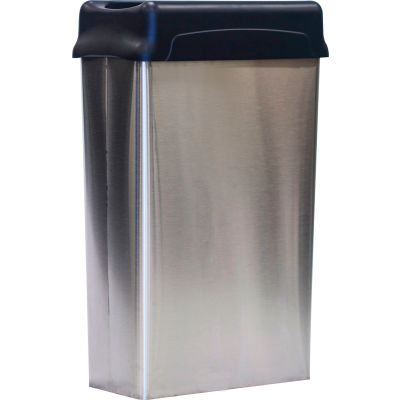 Witt Stainless Steel Wall Hugger Wastebasket w/Plastic Swing Top 22 Gallon, 70HTSS