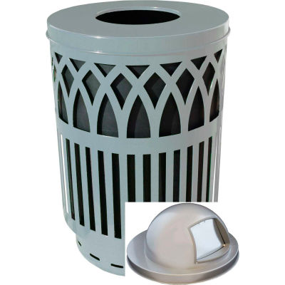 Covington 40 Gallon Steel Dome Top Receptacle, Silver - COV40P-DT-SLV